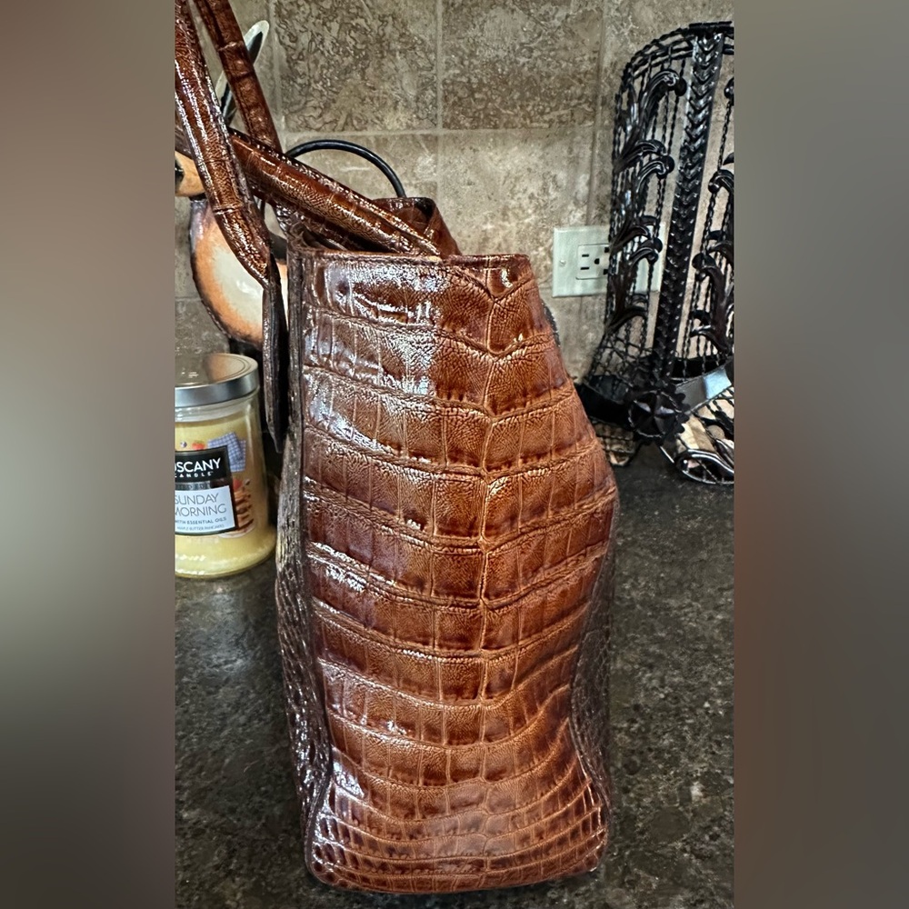Claudia Firenze Croc-Embossed Leather Tote Bag - Dark Brown -Brand New - Picture 6 of 11